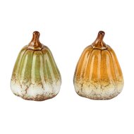Dekoratief | Deco pompoen, geel/groen, porselein, 8x8x10cm, set van 2 stuks | A265868