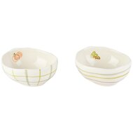 Dekoratief | Bowl m/pompoen/blaadje, wit/groen, keramiek, 12x12x6cm, set van 2 stuks | A265109