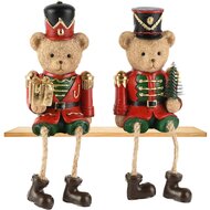 Dekoratief | Beertje zittend m/hangbenen, rood/groen, resina, 6x5x11cm, set van 2 stuks | A265854