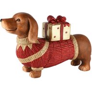 Dekoratief | Teckel m/sweater/cadeau, rood/goud, magnesium, 47x14x28cm | A265842