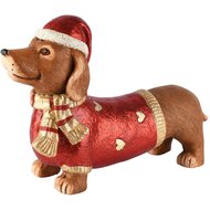 Dekoratief | Teckel m/kerstmuts/sweater, rood/bruin, magnesium, 42x12x27cm | A265841