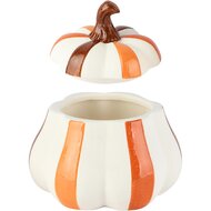 Dekoratief | Bewaarpot pompoen gestreept, bruin/oranje, keramiek, 16x15x18cm | A265829