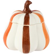 Dekoratief | Bewaarpot pompoen gestreept, bruin/oranje, keramiek, 16x15x18cm | A265829