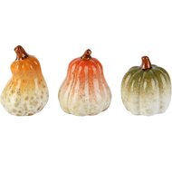 Dekoratief | Deco pompoen, groen/oranje/rood, keramiek, 7x7x8cm, set van 3 stuks | A265827