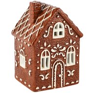 Dekoratief | Deco huisje, bruin/wit, keramiek, LED, 9x9x14cm | A265814