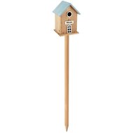 Dekoratief | Vogelhuisje op stick 'Welcome', wit/naturel, hout, 16x14x103cm | A265811