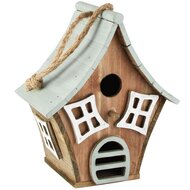 Dekoratief | Hanger vogelhuisje, blauw/wit/naturel, hout, 18x12x22cm | A265810