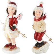 Dekoratief | Wintermeisje op skilatten, rood/wit, resina, 8x7x21cm, set van 2 stuks | A265788