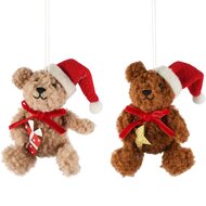 Dekoratief | Hanger beertje m/kerstmuts, rood/bruin, stof, 5x5x20cm, set van 2 stuks | A265269