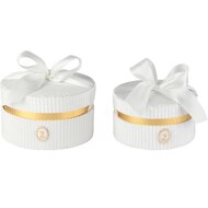 Dekoratief | Set 2 dozen rond m/striklint, wit, velvet/karton, 19x19x10cm | A265784