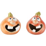 Dekoratief | Pompoenmannetje, oranje, keramiek, LED, 9x9x10cm, set van 2 stuks | A265221