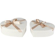 Dekoratief | Set 2 hartdozen m/striklint, wit/beige, velvet/karton, 27x25x8cm | A265782