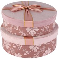 Dekoratief | Set 2 dozen rond m/striklint, roze, velvet/karton, 29x29x10cm | A265781