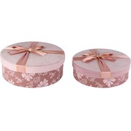 Dekoratief | Set 2 dozen rond m/striklint, roze, velvet/karton, 29x29x10cm | A265781
