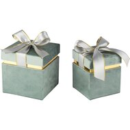Dekoratief | Set 2 dozen vierkant m/striklint, munt, velvet/karton, 16x16x16cm | A265778
