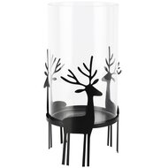 Dekoratief | Theelichthouder m/rendieren, zwart, glas/metaal, 13x13x26cm | A265215