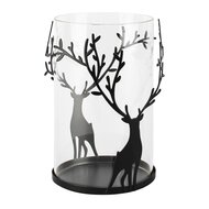Dekoratief | Theelichthouder m/herten, zwart, glas/metaal, 11x11x15cm | A265214