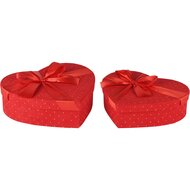 Dekoratief | Set 2 hartdozen m/striklint, rood, velvet/karton, 27x25x8cm | A265770