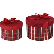 Dekoratief | Set 2 tondozen m/striklint, rood/groen, velvet/karton, 24x24x16cm | A265766