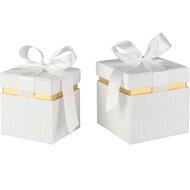 Dekoratief | Set 2 dozen vierkant m/striklint, wit/goud, velvet/karton, 16x16x16cm | A265764