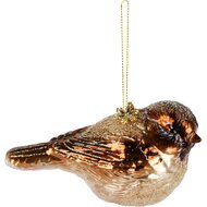 Dekoratief | Hanger vogel m/glitter, bruin/goud, glas, 12x6x3cm | A265750