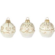Dekoratief | Set 3 hangers cupcakes, wit/goud, glas, 6x6x6cm | A265746