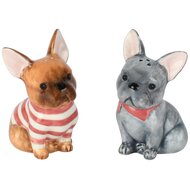 Dekoratief | Duo peper/zout bulldog, grijs/bruin, dolomiet, 6x7x10cm | A265743