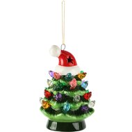 Dekoratief | Hanger kerstboom, groen/rood, keramiek, LED, 6x6x10cm | A265346
