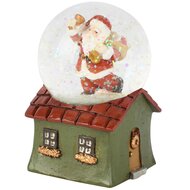 Dekoratief | Waterbol huisje m/santa, groen/rood, resina/glas, 7x6x10cm | A265717