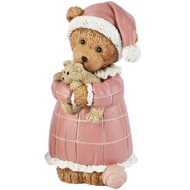Dekoratief | Beertje staand in pyjama, bruin/roze, resina, 7x6x13cm | A265716