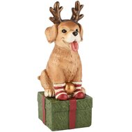 Dekoratief | Kersthond zittend op cadeau, groen/beige, resina, 5x5x15cm | A265711