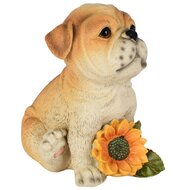 Dekoratief | Deco hond m/zonnebloem, bruin/geel, resina, 8x9x10cm | A265690