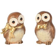 Dekoratief | Deco uil m/strikje, bruin/goud, resina, 8x7x10cm, set van 2 stuks | A265684