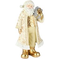 Dekoratief | Santa staand m/cadeautje, goud/wit, resina, 17x12x31cm | A265678