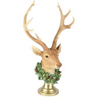 Dekoratief | Buste hert m/krans, naturel/groen, resina, 28x17x47cm | A265670