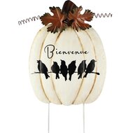 Dekoratief | Tuinprikker pompoen m/vogeltjes 'Bienvenue', metaal, 25x2x47cm | A265407