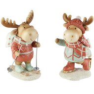 Dekoratief | Rendier ski?r/schaatser, groen/rood, resina, 12x11x19cm, set van 2 stuks | A265412