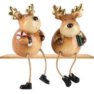 Dekoratief | Rendier m/hangbenen, bruin/goud, keramiek, 8x8x18cm, set van 2 stuks | A265418
