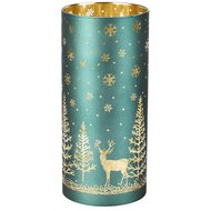Dekoratief | Deco Waxinelichthouder 'Snow Deer', groen, glas, roterend, LED, 9x9x21cm | A265652