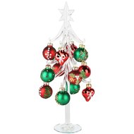 Dekoratief | Kerstboompje m/balletjes, transparant/rood/groen, glas, 10x10x27cm | A265647