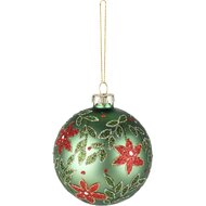 Dekoratief | Hanger bal m/kerstrozen, groen/rood, glas, 8x8x8cm | A265638