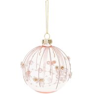 Dekoratief | Hanger bal m/strikjes, roze/transparant, glas, 8x8x8cm | A265637