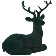 Dekoratief | Hert liggend 'Flocked', groen, resina/polyester, 16x10x16cm | A265626