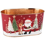 Dekoratief | Bloempot ovaal 'Jolly Santa', metaal, 23x14x11cm | A265615
