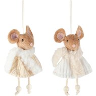 Dekoratief | Hanger muis m/sjaaltje, wit/creme, polyester, 9x15cm, set van 2 stuks | A265582