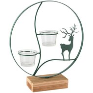 Dekoratief | Theelichthouder ring m/hert, groen, metaal/hout, 25x6x28cm | A265485