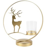 Dekoratief | Theelichthouder ring m/hert, goud, metaal/glas, 20x8x22cm | A265492