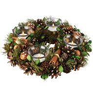 Dekoratief | Tafelstuk rond m/dennenappels, groen, naturel, 30x30x7cm | A265500