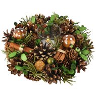 Dekoratief | Tafelstukje rond m/dennenappels, groen, naturel, 20x20x7cm | A265501