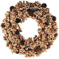 Dekoratief | Krans m/besjes/dennenappels, goud/naturel, 31x31x7cm | A265504